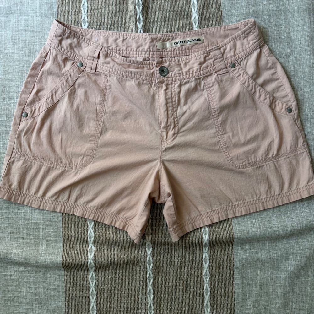 DKNY Jeans Womens Blush Pink Utility Cargo Shorts Size 10 Cotton Blend Stretch